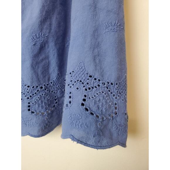 Lucky Brand Large Peasant Top Boho Eyelet Lace Blue Flutter Sleeve EMBROIDERY - Picture 2 of 9